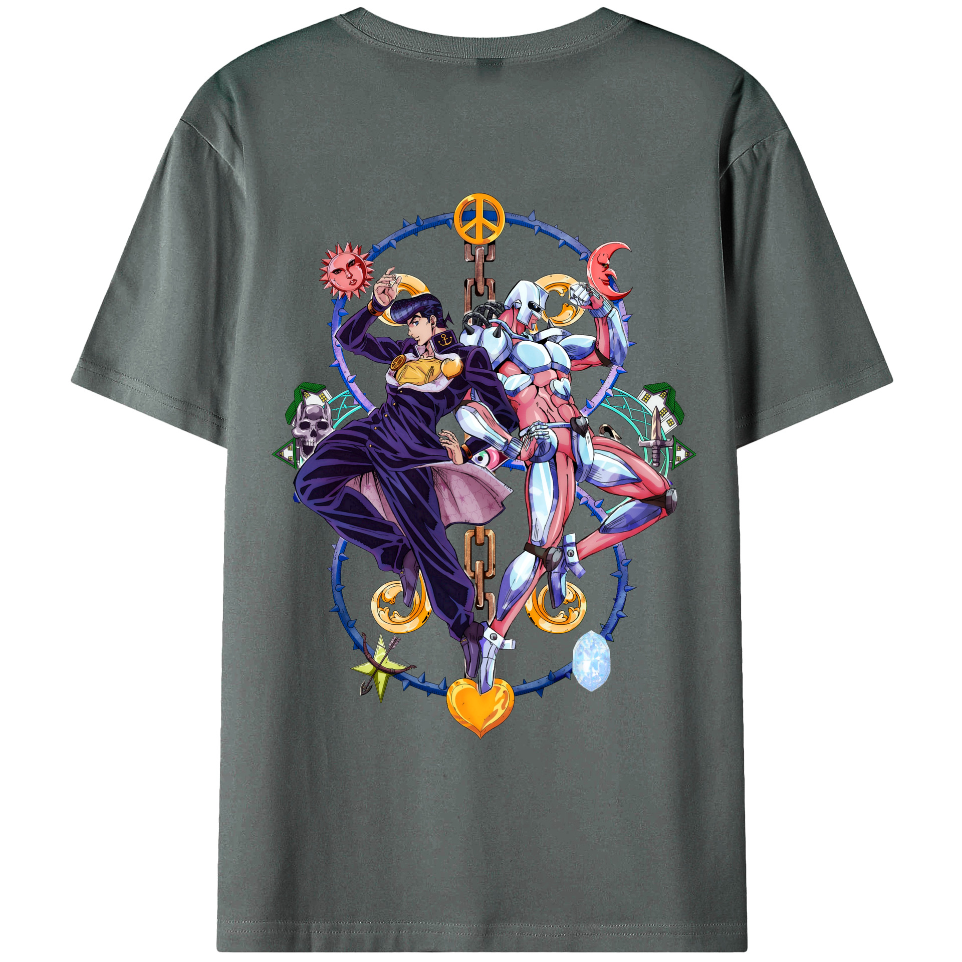 （画像用） ジョジョの奇妙な冒険 ひがしかた じょうすけ JoJo's Bizarre Adventure Higashikata Josuke 綿100％ メンズ半袖Tシャツ（バックプリント） 通気性